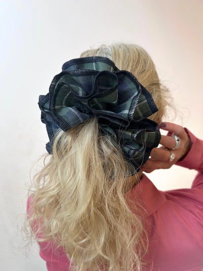 Azaria Scrunchie - Green Check/Navy Trim