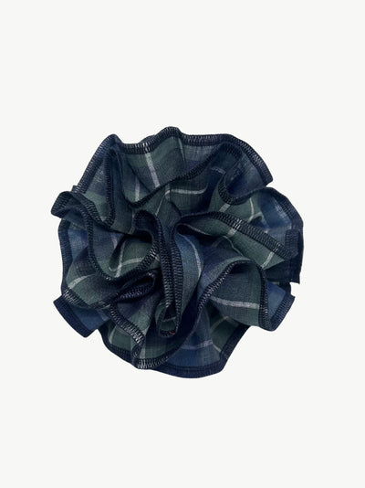 Azaria Scrunchie - Green Check/Navy Trim