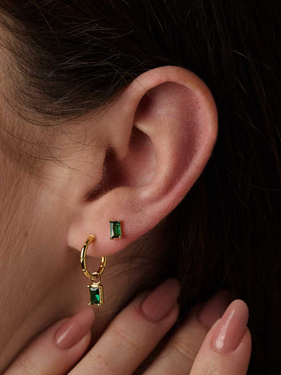 Emerald Block Studs - Gold Plating/Emerald