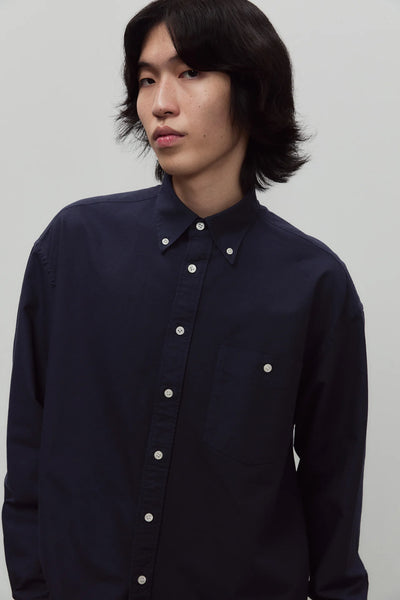 Long Sleeve Baggy Oxford Shirt - Navy Blue