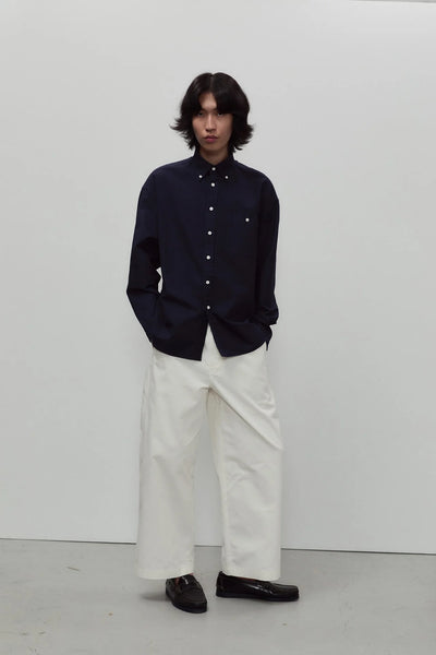 Long Sleeve Baggy Oxford Shirt - Navy Blue