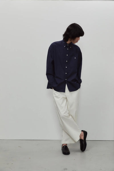 Long Sleeve Baggy Oxford Shirt - Navy Blue