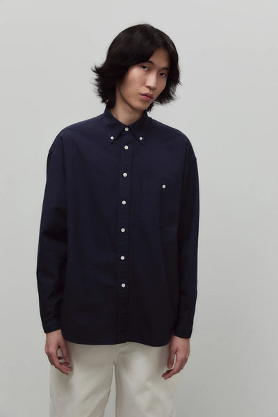 Long Sleeve Baggy Oxford Shirt - Navy Blue