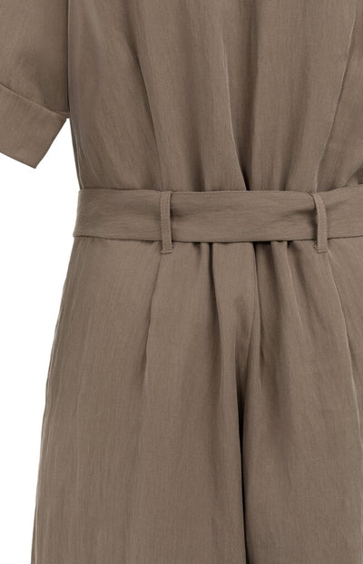 Playsuit with Double Button Closure & Belt - Washed Brown