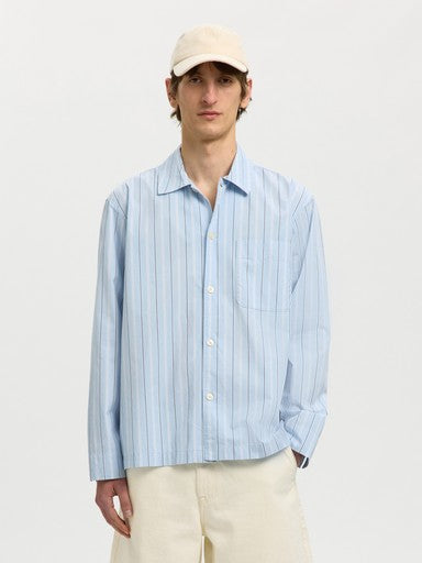 Relaxed Murray Poplin Light Overshirt - Cashmere Blue Stripes