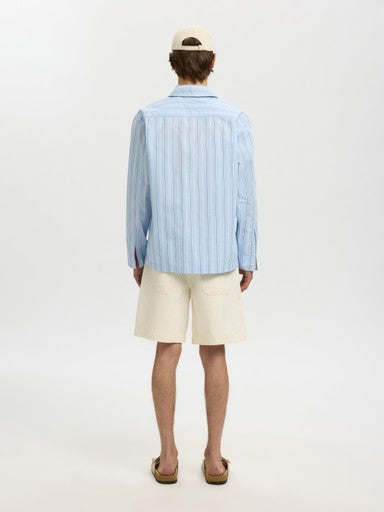 Relaxed Murray Poplin Light Overshirt - Cashmere Blue Stripes