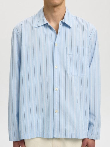 Relaxed Murray Poplin Light Overshirt - Cashmere Blue Stripes