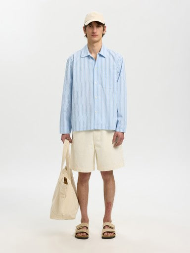 Relaxed Murray Poplin Light Overshirt - Cashmere Blue Stripes
