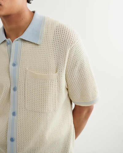 Belle Shirt Tipped Pointelle - Ecru / Pale Blue