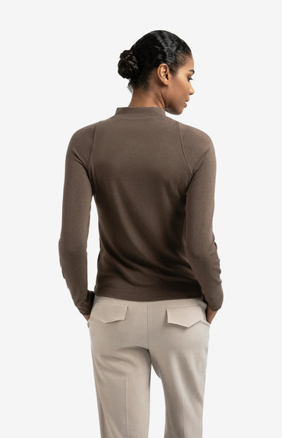 Long Sleeve Mock Neck Top - Brown
