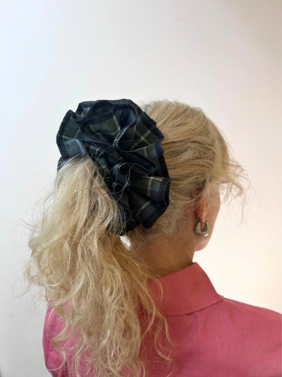 Azaria Scrunchie - Green Check/Navy Trim