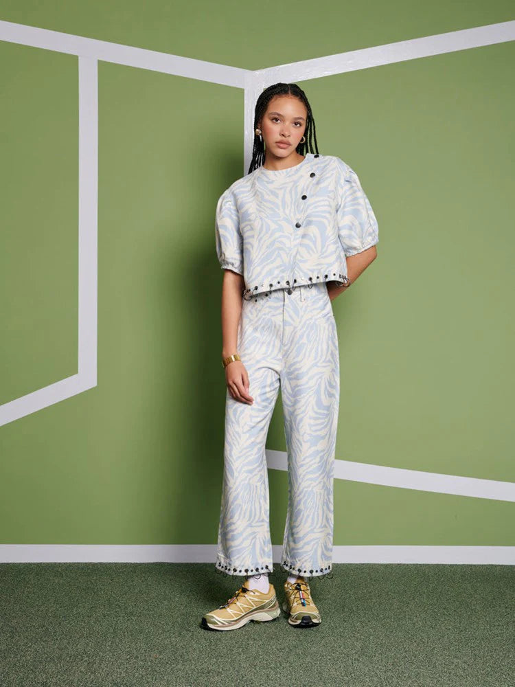 Serena Zebra Trousers - Baby Blue