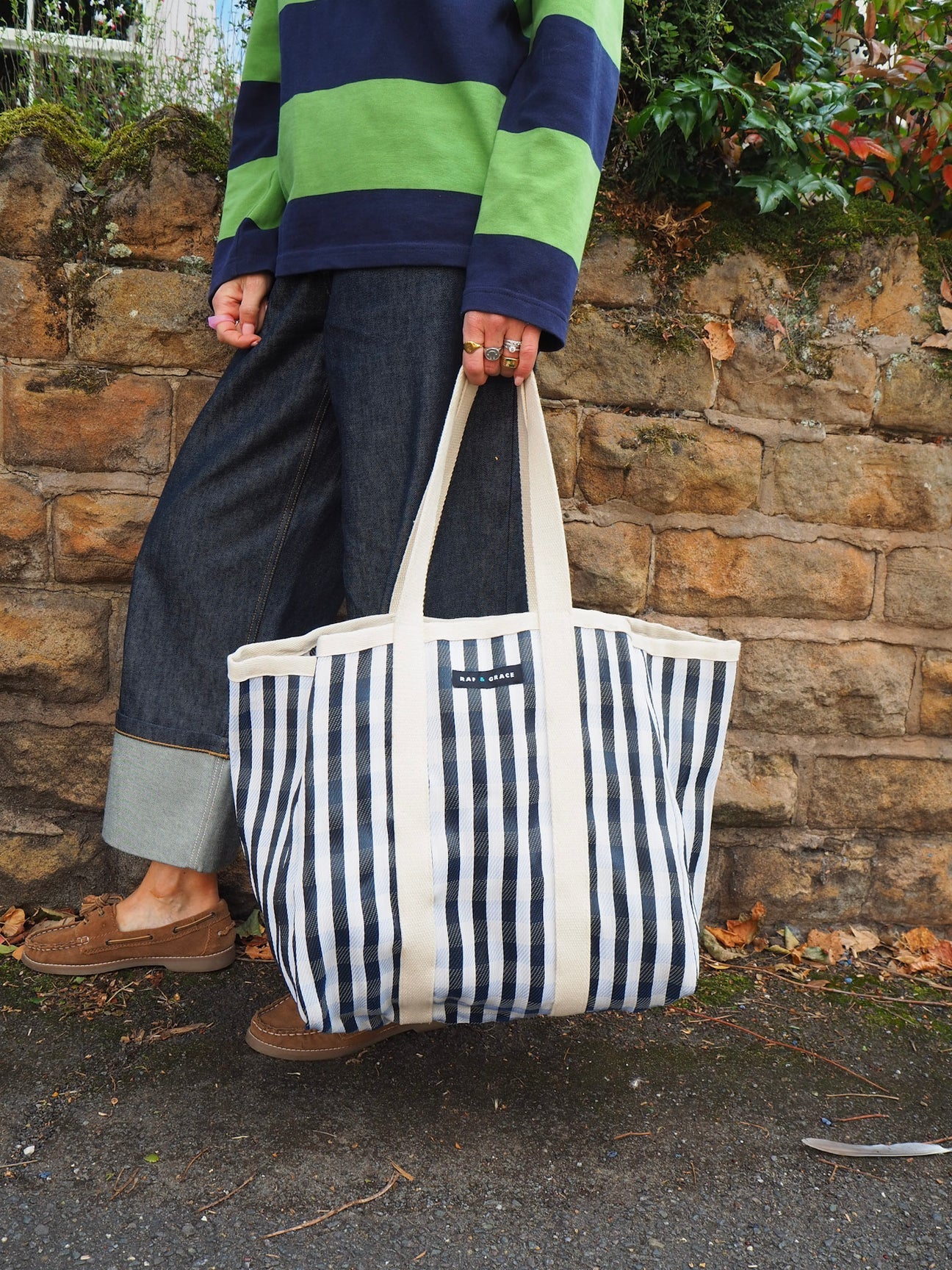 Large Shopper Bag - Black/White Stripe