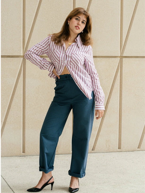 NO MORE NOBODY - Rene Sharp Collar Shirt Organic Cotton & Linen - Red Striped