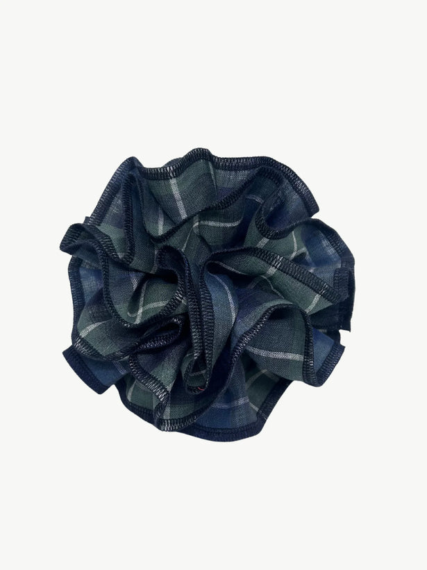 Azaria Scrunchie - Green Check/Navy Trim