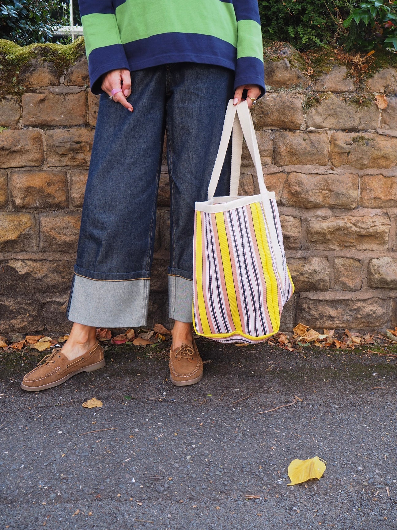 Large Shopper Bag - Pale Pink/Yellow/Black
