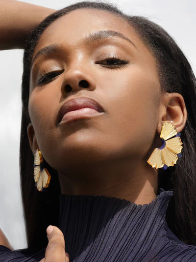 Nalla Earrings (Large) - Gold & Navy