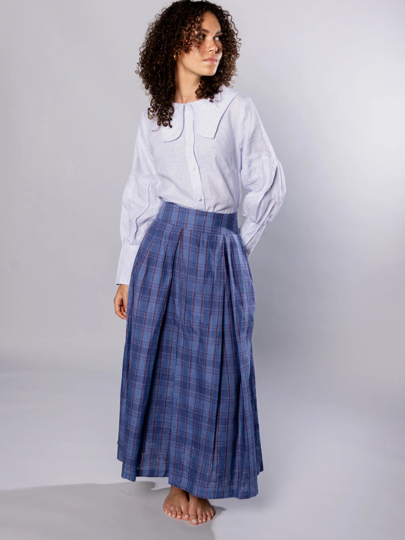'NO MORE NOBODY' - Valery Maxi Skirt Organic Linen - Multi Check