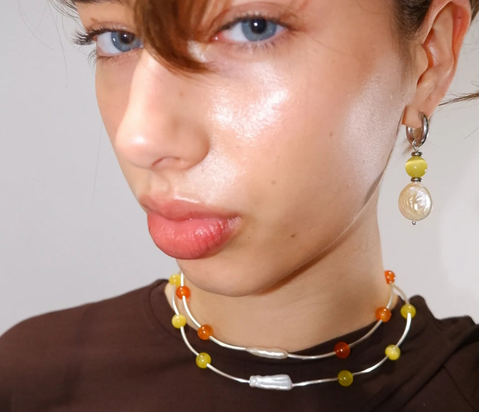 Silver Orbit Necklace - Orange