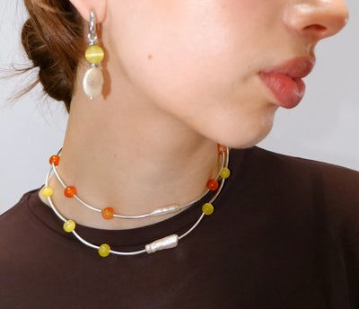 Silver Orbit Necklace - Citrine