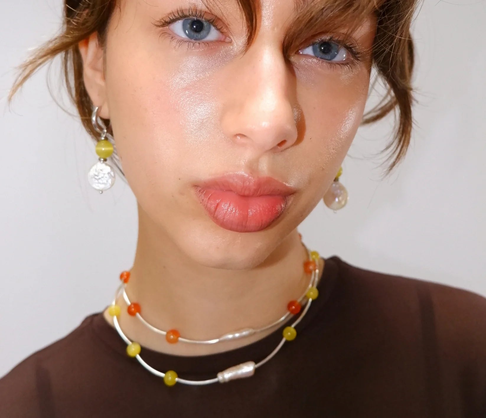 Silver Orbit Necklace - Orange
