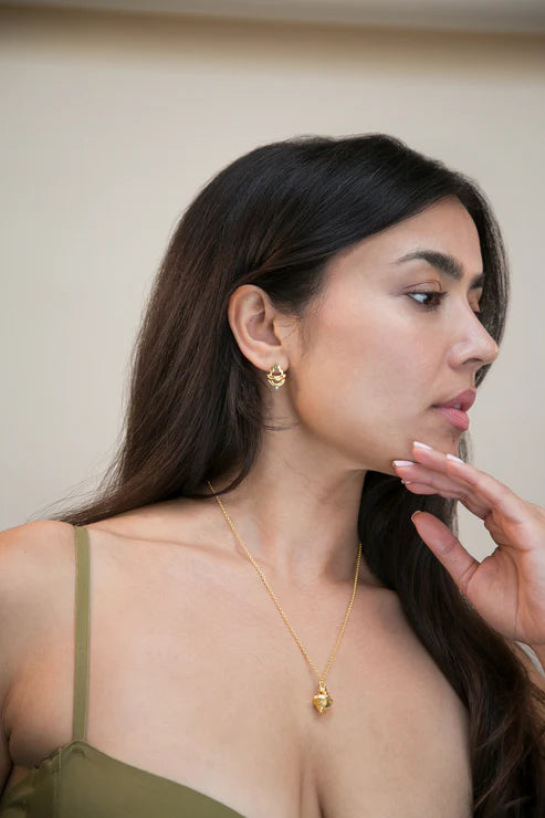 Ayah Earrings - Gold & Green Tourmaline