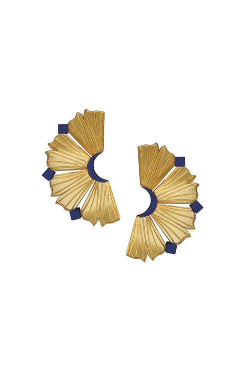 Nalla Earrings (Large) - Gold & Navy