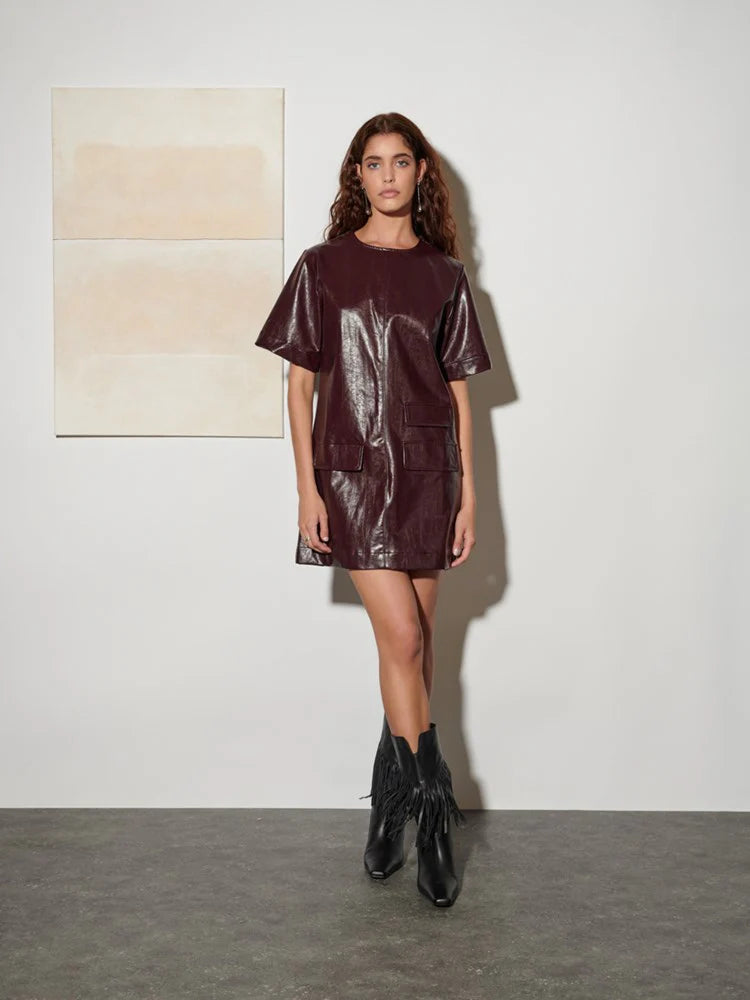 Louise Mini Dress - Mahogany Red