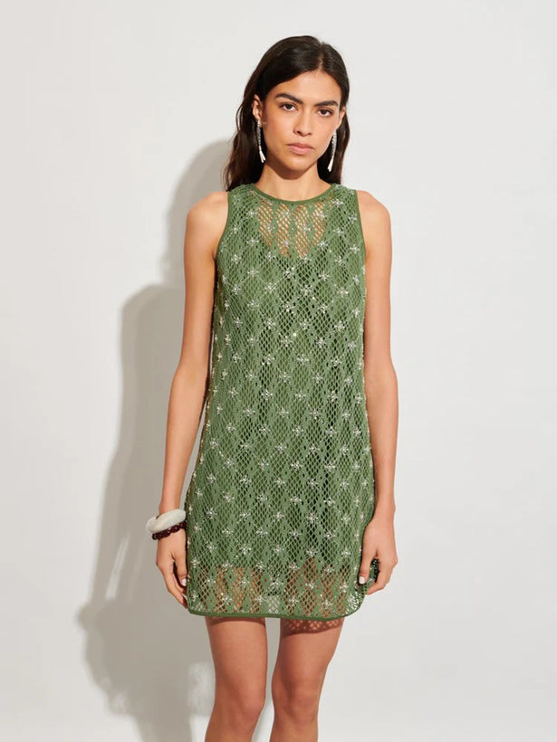 Zuma Embellished Mini Dress - Khaki Green
