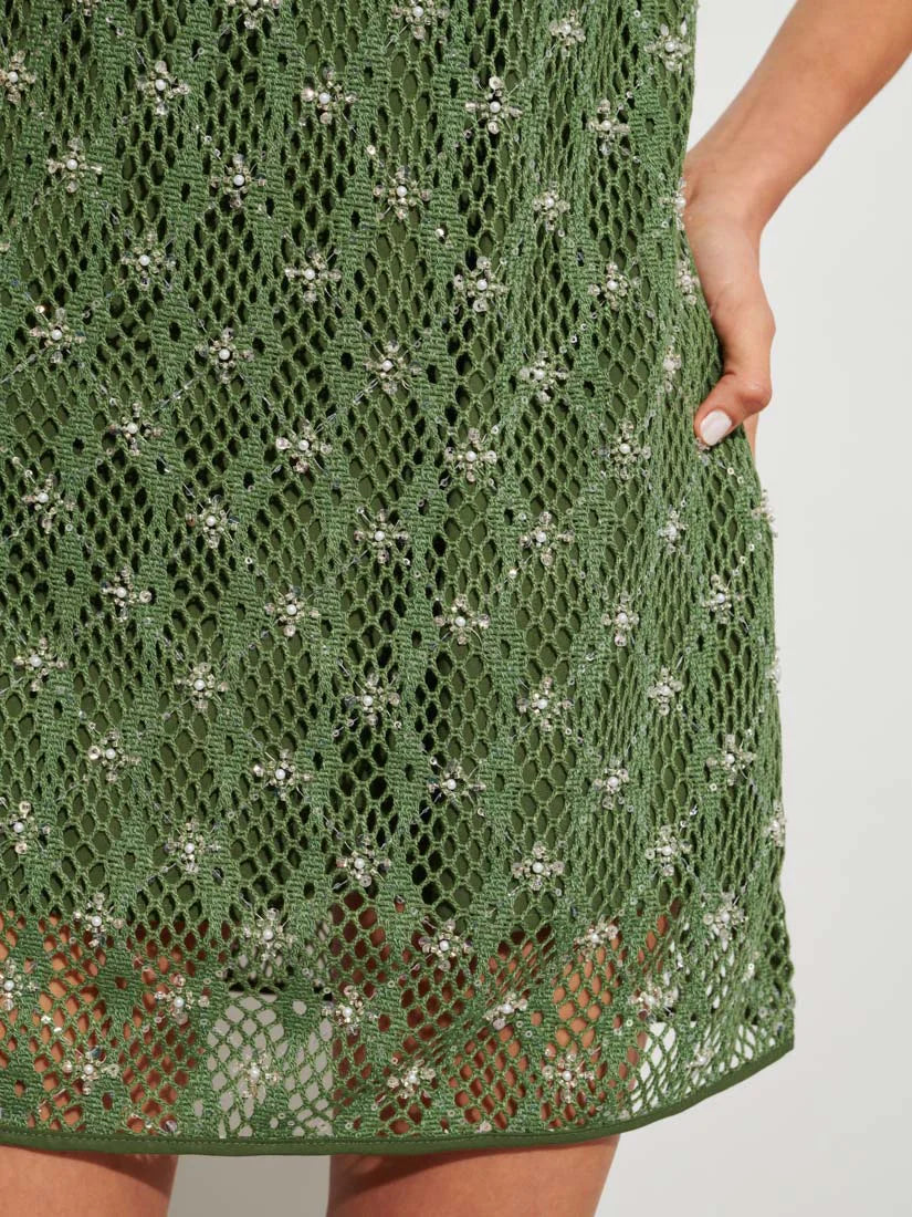 Zuma Embellished Mini Dress - Khaki Green