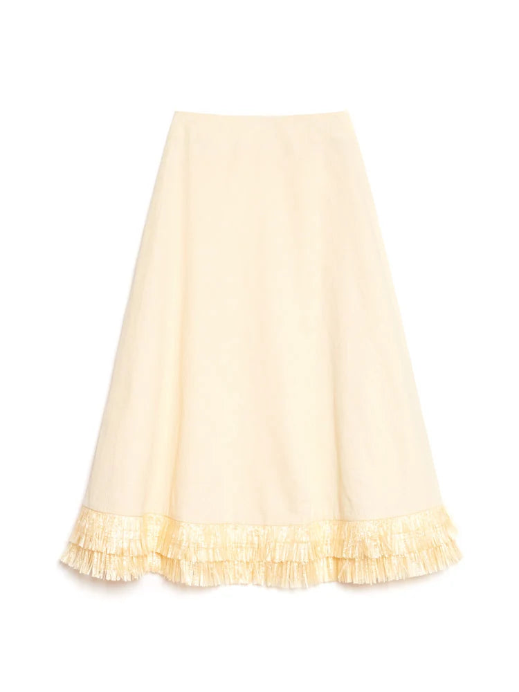 Mav Raffia Midi Skirt - Cream
