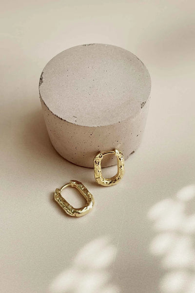 Bora Textured Oval Hoops - Gold Plating