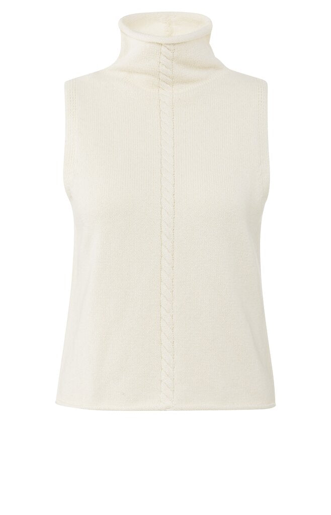 Cable High Neck Sleeveless Sweater - Off White