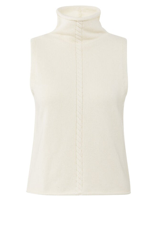 Cable High Neck Sleeveless Sweater - Off White