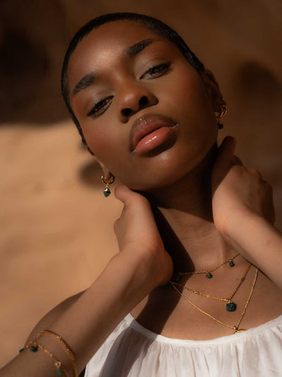 Mohica Raw Emerald Hoops - Gold Plating/Emerald