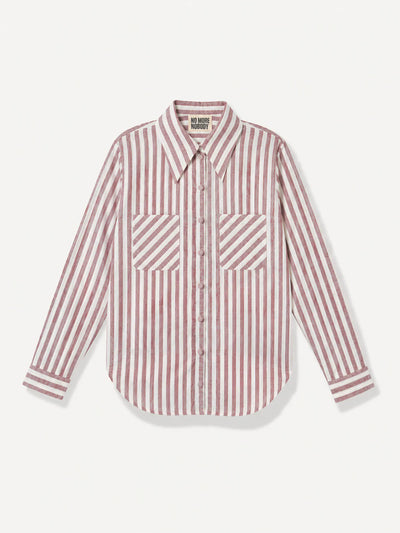 NO MORE NOBODY - Rene Sharp Collar Shirt Organic Cotton & Linen - Red Striped