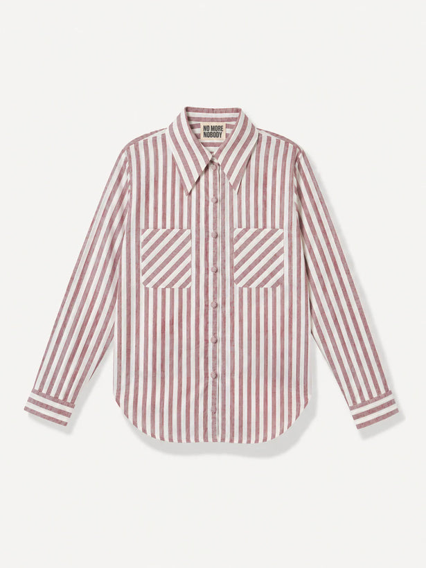 NO MORE NOBODY - Rene Sharp Collar Shirt Organic Cotton & Linen - Red Striped