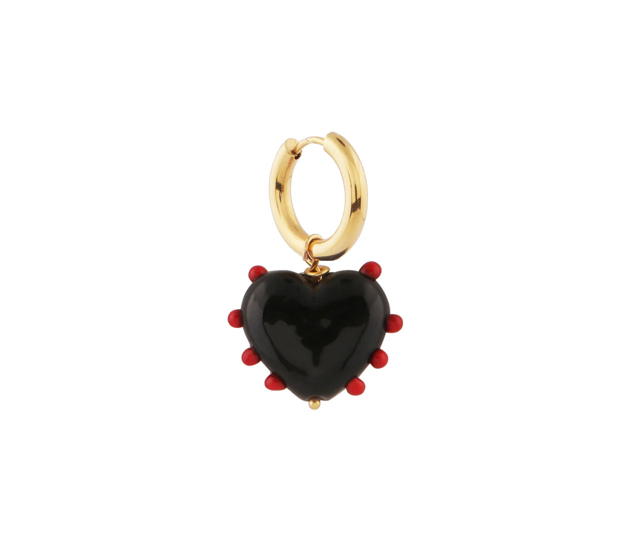 Milagros Heart Earrings - Black & Red Dots