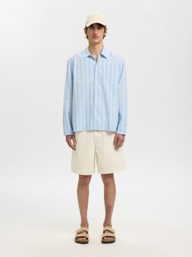 Relaxed Murray Poplin Light Overshirt - Cashmere Blue Stripes