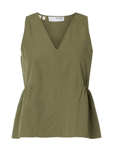 Blair V-Neck Peplum Top - Deep Lichen Green