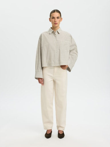 Astha Cropped Boxy Shirt - Pure Cashmere/ Bright White