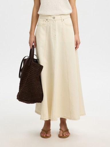 Tenna Long Denim Skirt - Egret