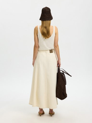 Tenna Long Denim Skirt - Egret