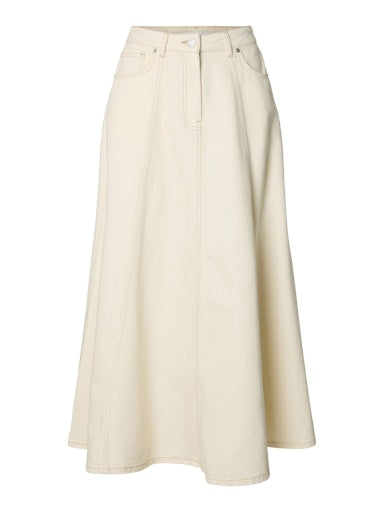 Tenna Long Denim Skirt - Egret