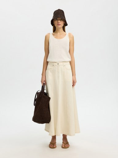 Tenna Long Denim Skirt - Egret