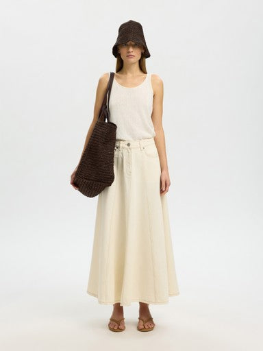 Tenna Long Denim Skirt - Egret