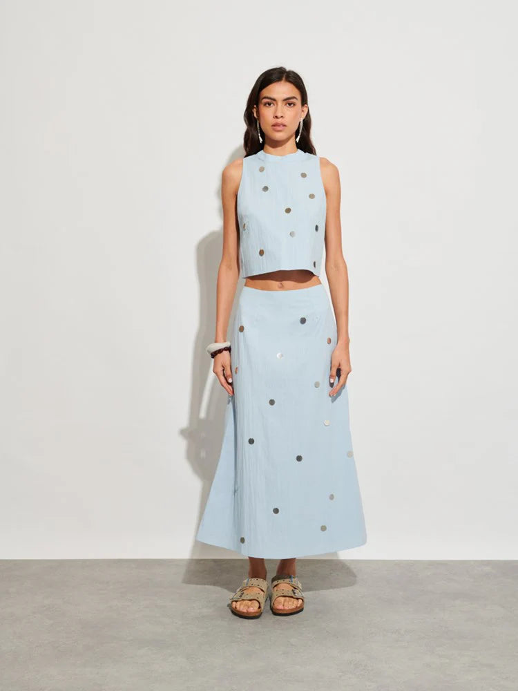 Solana Midi Skirt - Pale Blue