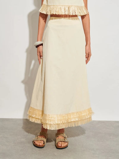 Mav Raffia Midi Skirt - Cream