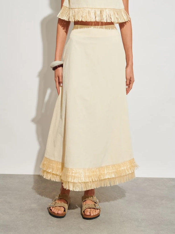 Mav Raffia Midi Skirt - Cream