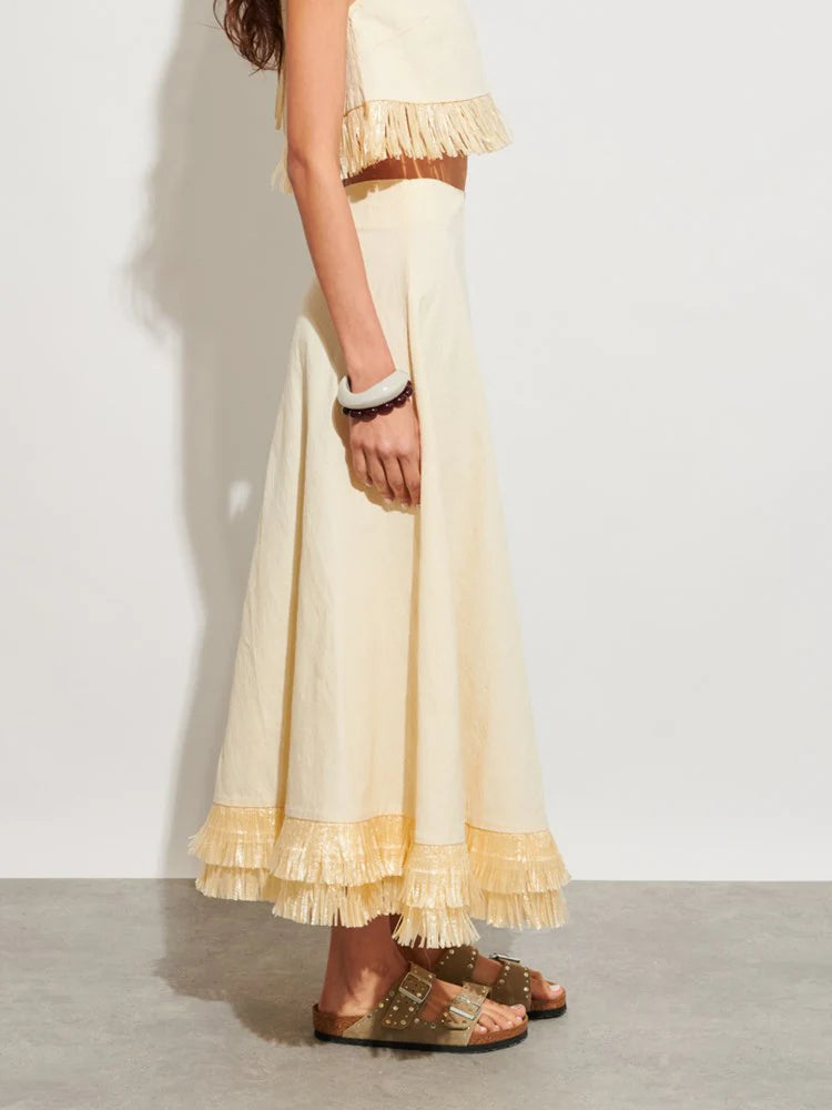 Mav Raffia Midi Skirt - Cream